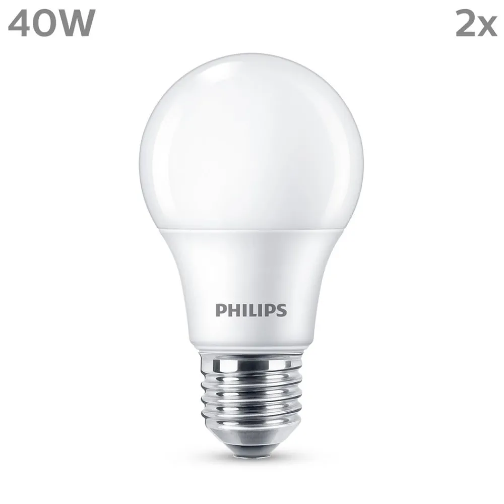 Philips LED-pære E27, 4,9W 470lm 2 700 K matt 2stk| E27 Pærer