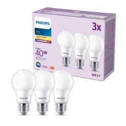 Philips LED-pære E27, 4,9W 470lm 2 700 K matt 3stk| E27 Pærer