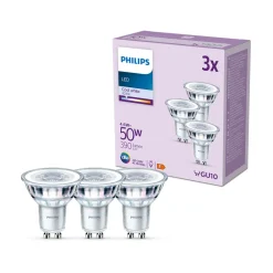 Philips LED-pære GU10 4,6W 390lm 840 klar 36° 3stk Clearance