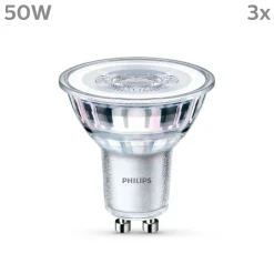 Philips LED-pære GU10 4,6W 390lm 840 klar 36° 3stk Clearance