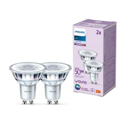 Philips LED-pære GU10 4,6W 390lm 840 klar 36° 2stk| Gu10 Pærer
