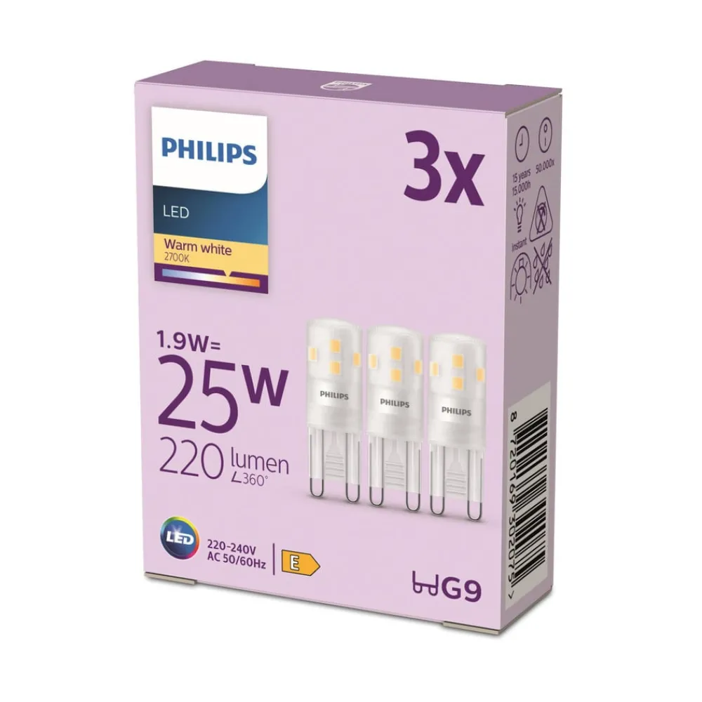 Philips LED-stiftpære G9 1,9W 220lm 2700K matt 3-pak| G9 Pærer
