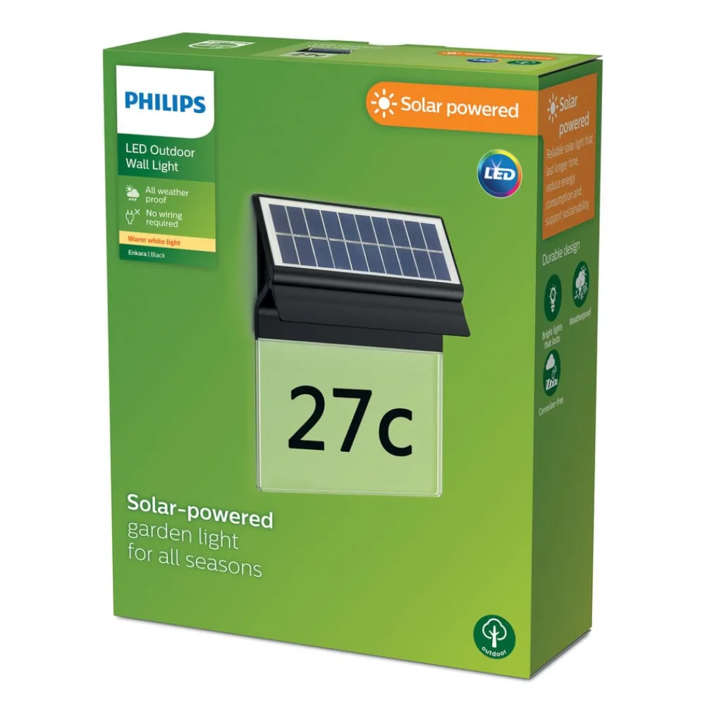 Philips LED-vegglampe med solcellebelysning Enkara| Solcellelamper|Vegglamper Utendørs