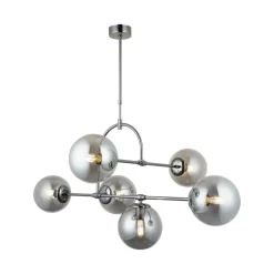 Lucea Portemo hengelampe, røykgrå/nikkel, 104x80 cm, 6 lyskilder i glass| Pendellamper