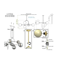 Lucea Portemo hengelampe, røykgrå/nikkel, 104x80 cm, 6 lyskilder i glass| Pendellamper
