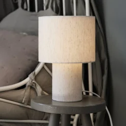 PR Home bordlampe Leah, beige, høyde 28 cm, tekstil Discount