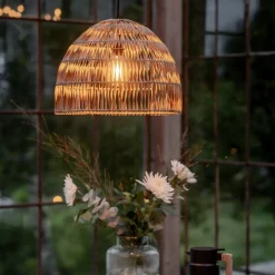 PR Home utendørs pendellampe Lace naturfiber, støpselkabel, Ø46cm