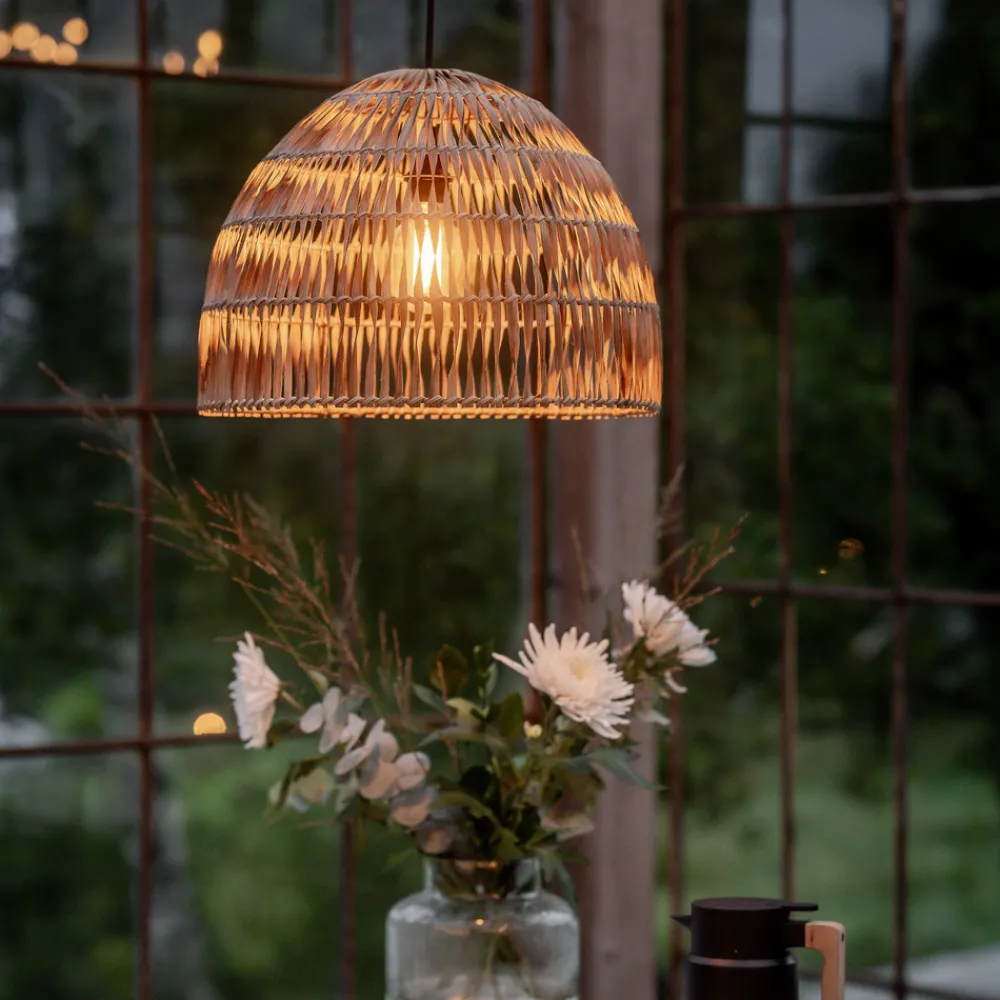 PR Home utendørs pendellampe Lace naturfiber, støpselkabel, Ø46cm