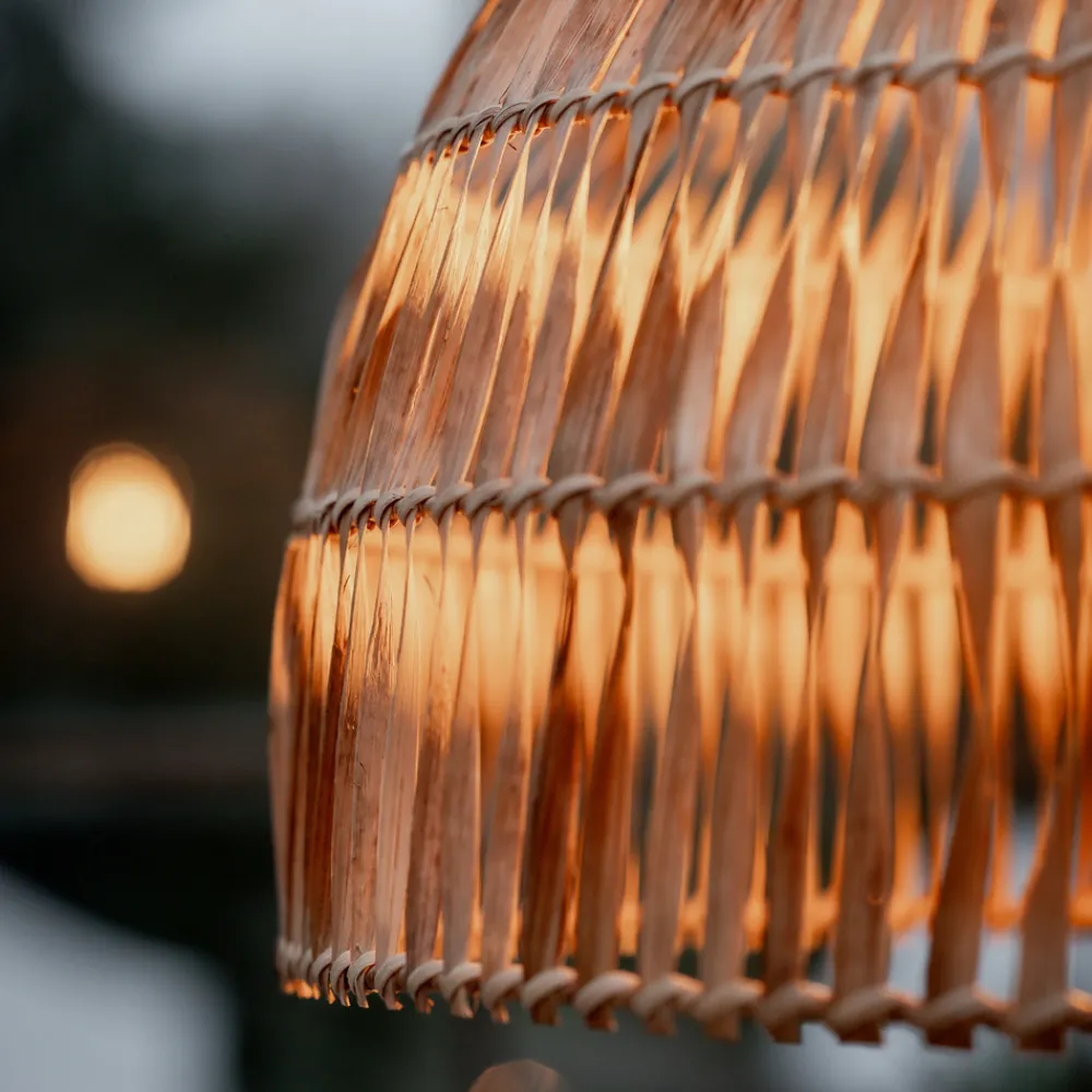 PR Home utendørs pendellampe Lace naturfiber, støpselkabel, Ø46cm