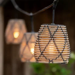 PR Home utendørslampekjede Lollo, rottinglook, 5-flammig| Dekorasjonsbelysning|Terrassebelysning