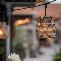 PR Home utendørslampekjede Lollo, rottinglook, 5-flammig| Dekorasjonsbelysning|Terrassebelysning