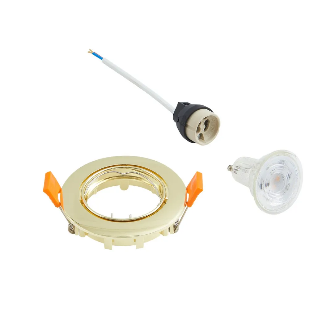 PRIOS innfelt taklampe Fibur, gull, aluminium, Ø 8,2 cm Clearance