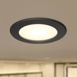 PRIOS LED innfelt spot Rida, svart, Ø 10 cm, CCT, IP44| Downlights