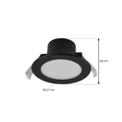 PRIOS LED innfelt spot Rida, svart, Ø 10 cm, CCT, IP44| Downlights