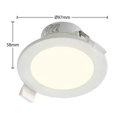 PRIOS LED innfelt spot Rida, hvit. Ø 10 cm, CCT, IP44| Butikkbelysning|Kontorbelysning