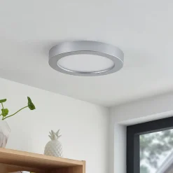 PRIOS LED-taklampe Edwina, sølv, 25 cm, CCT, IP44 Discount