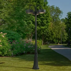 PRIOS LED-utelampe Thorus, 204 cm, svart, 3 lyskilder, IP44| Kommersiell Utebelysning|Gatebelysning Med Sensor