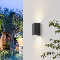 PRIOS utendørs vegglampe Irfan kantet svart 15,5cm Sale