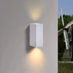 PRIOS utendørs vegglampe Tetje, hvit, kantet, 16 cm| Kommersiell Utebelysning