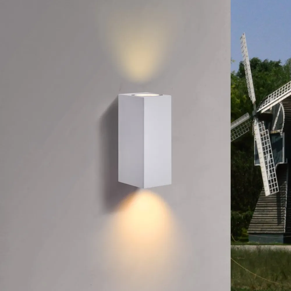 PRIOS utendørs vegglampe Tetje, hvit, kantet, 16 cm| Kommersiell Utebelysning