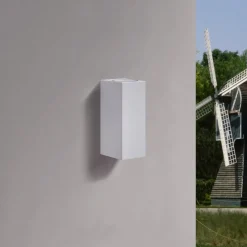 PRIOS utendørs vegglampe Tetje, hvit, kantet, 16 cm| Kommersiell Utebelysning