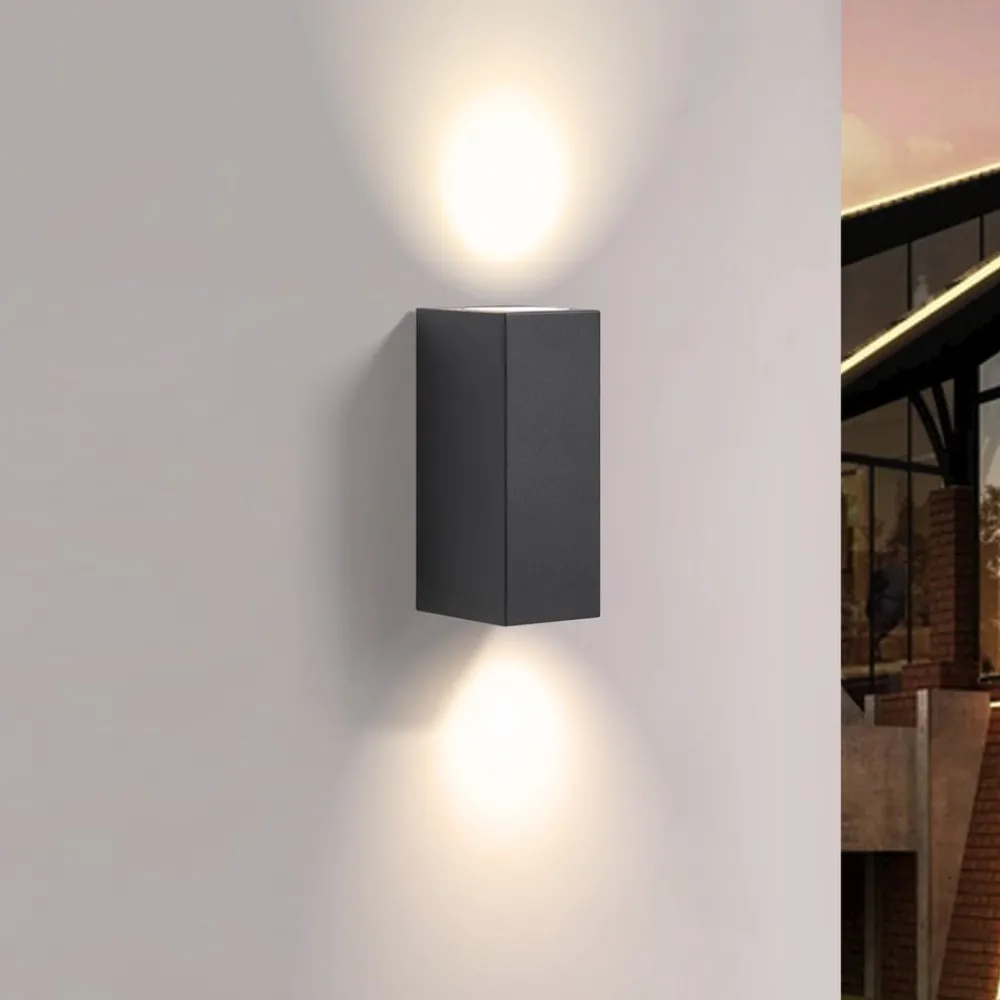 PRIOS utendørs vegglampe Tetje, svart, kantet, 16 cm| Vegglamper Utendørs