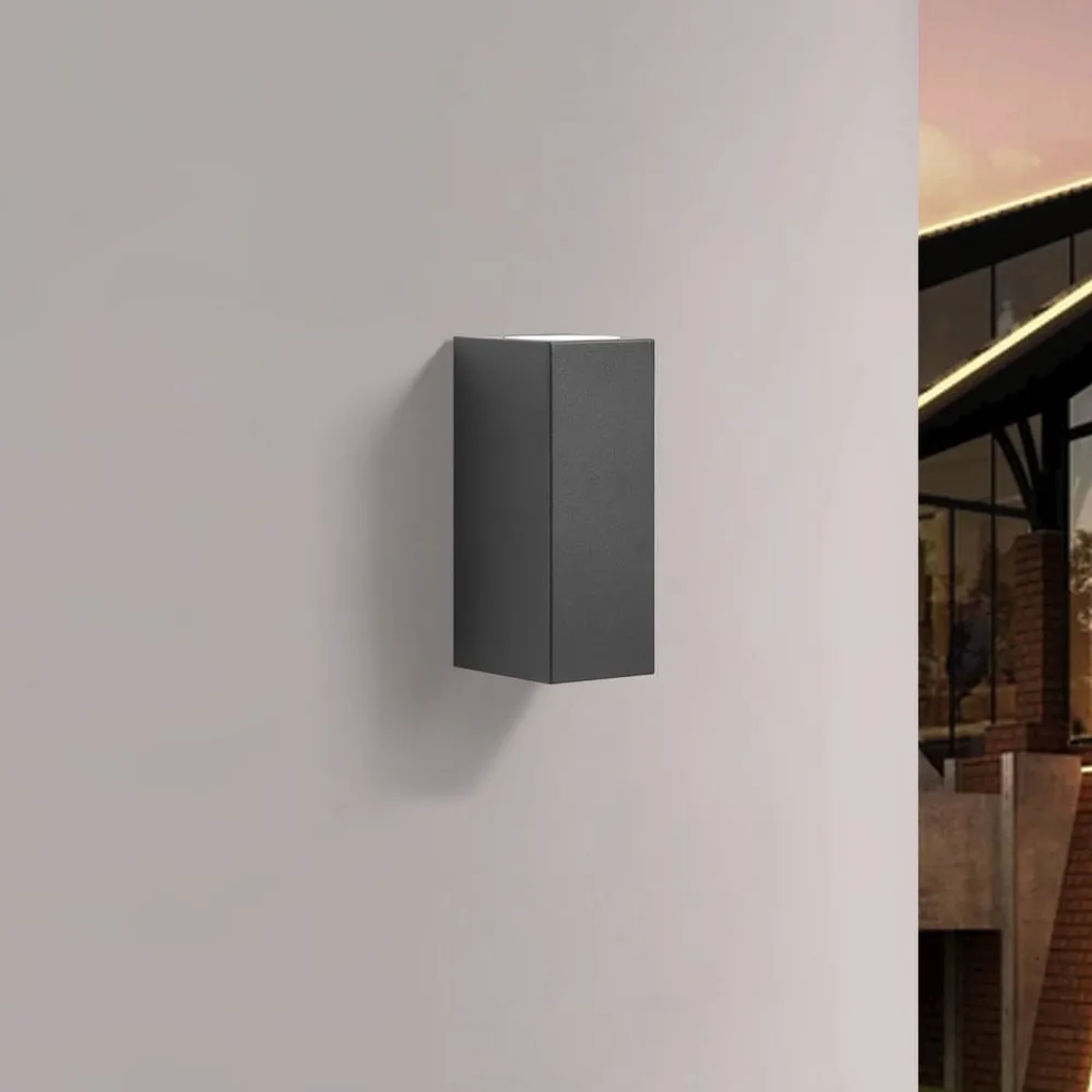 PRIOS utendørs vegglampe Tetje, svart, kantet, 16 cm| Vegglamper Utendørs