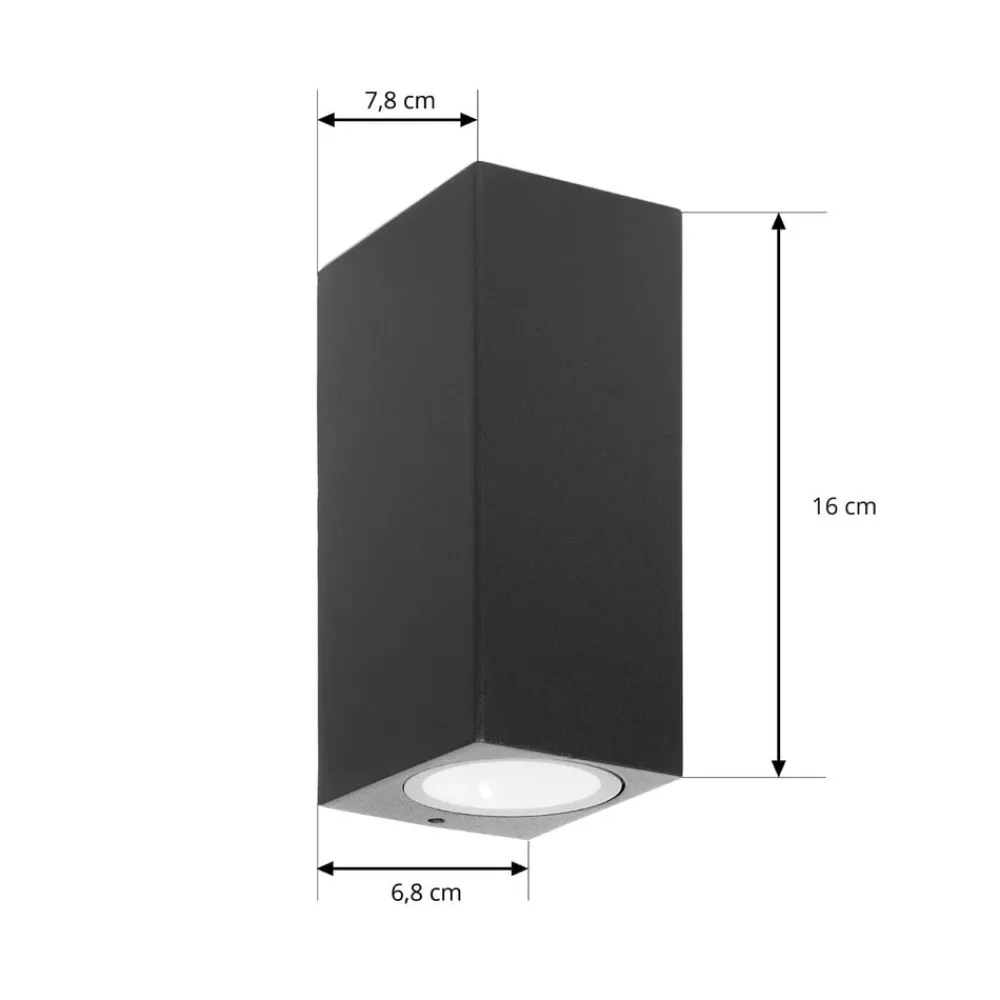 PRIOS utendørs vegglampe Tetje, svart, kantet, 16 cm| Vegglamper Utendørs