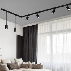 Briloner RAIL 230 V skinnesystem, svart, 4 spots, 2 pendler, 2,25 m| Skinnesystem