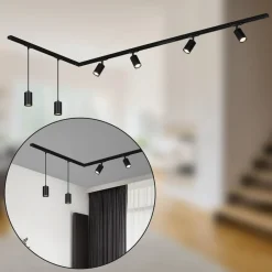 Briloner RAIL 230 V skinnesystem, svart, 4 spots, 2 pendler, 2,25 m| Skinnesystem