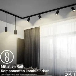 Briloner RAIL 230 V skinnesystem, svart, 4 spots, 2 pendler, 2,25 m| Skinnesystem