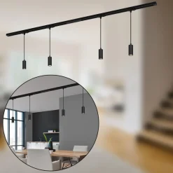 Briloner RAIL 230 V skinnesystem, svart, 4 LED-pendler, lengde 1,5 m| Skinnesystem