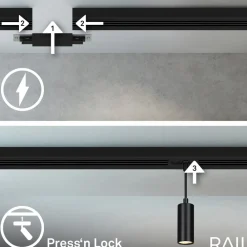 Briloner RAIL 230 V skinnesystem, svart, 4 LED-pendler, lengde 1,5 m| Skinnesystem