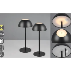 Reality Leuchten Ricardo LED oppladbar bordlampe, svart, høyde 30 cm, plast Sale