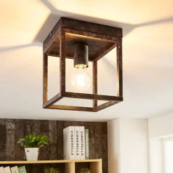 Lindby Rustikk taklampe Emin med metallramme| Taklamper