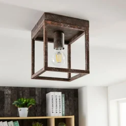 Lindby Rustikk taklampe Emin med metallramme| Taklamper