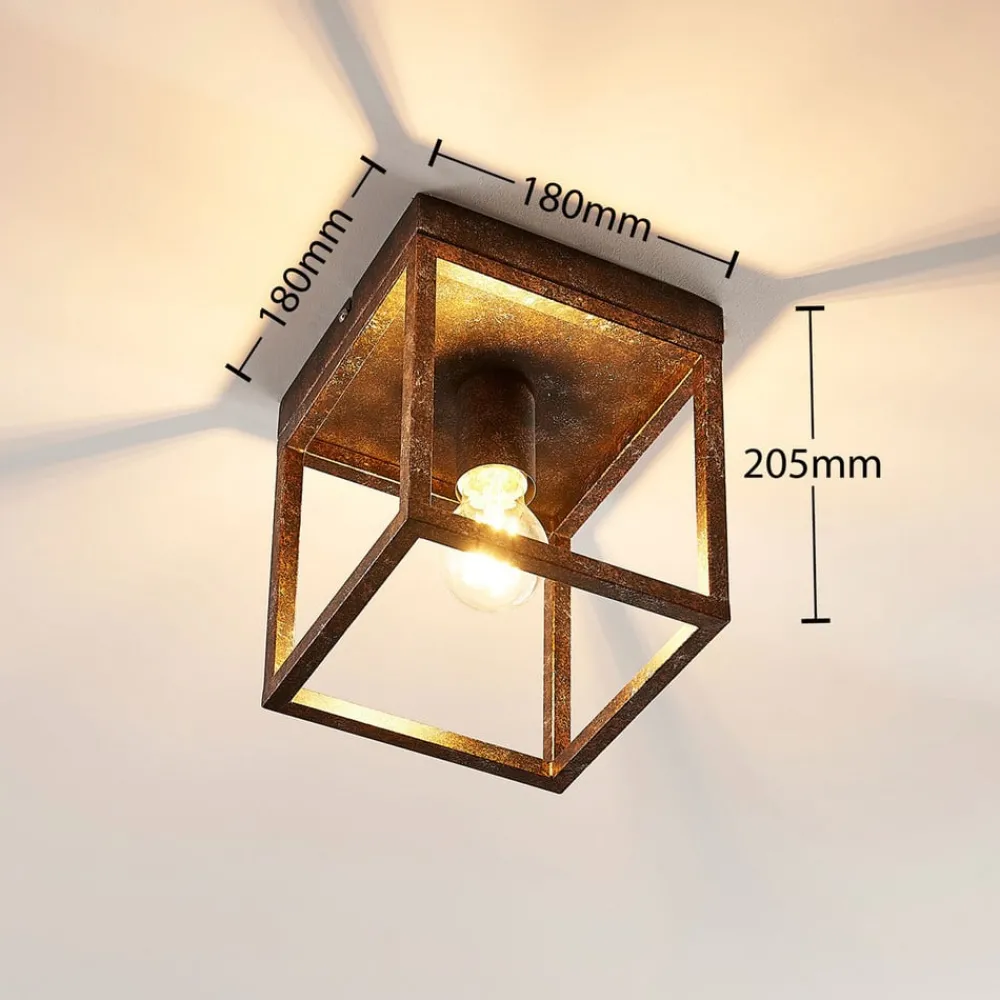 Lindby Rustikk taklampe Emin med metallramme| Taklamper