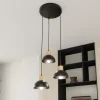 EMIBIG LIGHTING Seco pendellampe, Ø 30 cm, svart, metall/tre, 3 lyskilder. Best