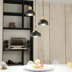 EMIBIG LIGHTING Seco pendellampe, Ø 30 cm, svart, metall/tre, 3 lyskilder. Best