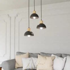 EMIBIG LIGHTING Seco pendellampe, Ø 30 cm, svart, metall/tre, 3 lyskilder. Best