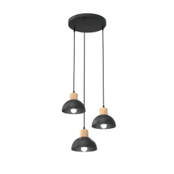 EMIBIG LIGHTING Seco pendellampe, Ø 30 cm, svart, metall/tre, 3 lyskilder. Best