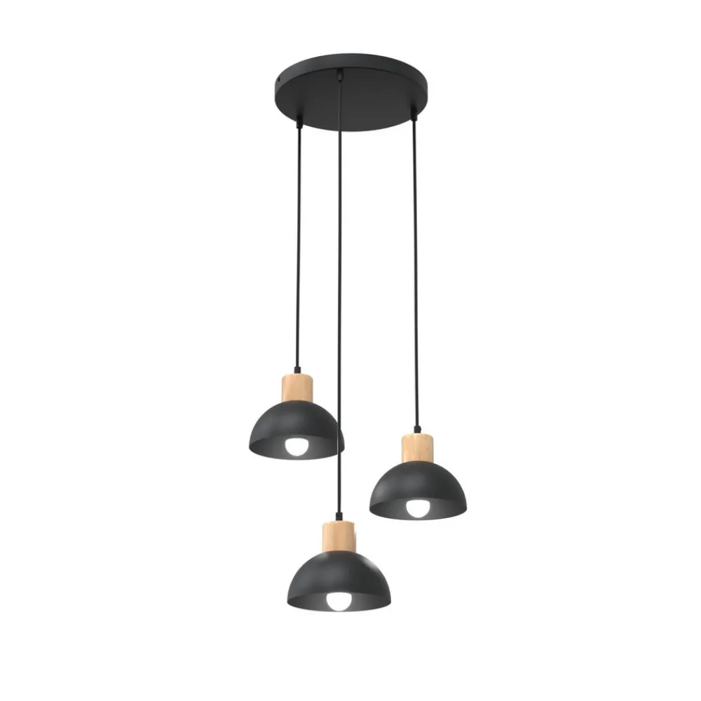 EMIBIG LIGHTING Seco pendellampe, Ø 30 cm, svart, metall/tre, 3 lyskilder. Best