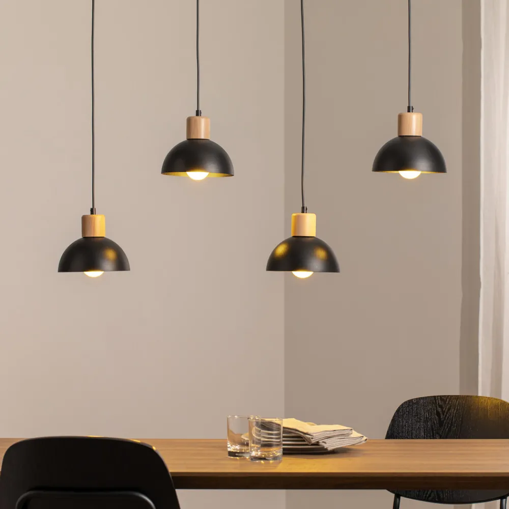 EMIBIG LIGHTING Seco pendellampe, lengde 90 cm, svart, metall/tre, 4 lyskilder. Online