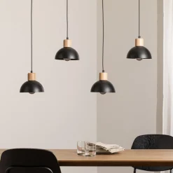 EMIBIG LIGHTING Seco pendellampe, lengde 90 cm, svart, metall/tre, 4 lyskilder. Online