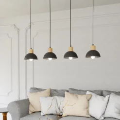 EMIBIG LIGHTING Seco pendellampe, lengde 90 cm, svart, metall/tre, 4 lyskilder. Online