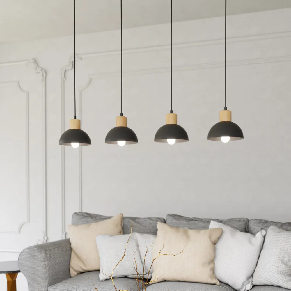 EMIBIG LIGHTING Seco pendellampe, lengde 90 cm, svart, metall/tre, 4 lyskilder. Online