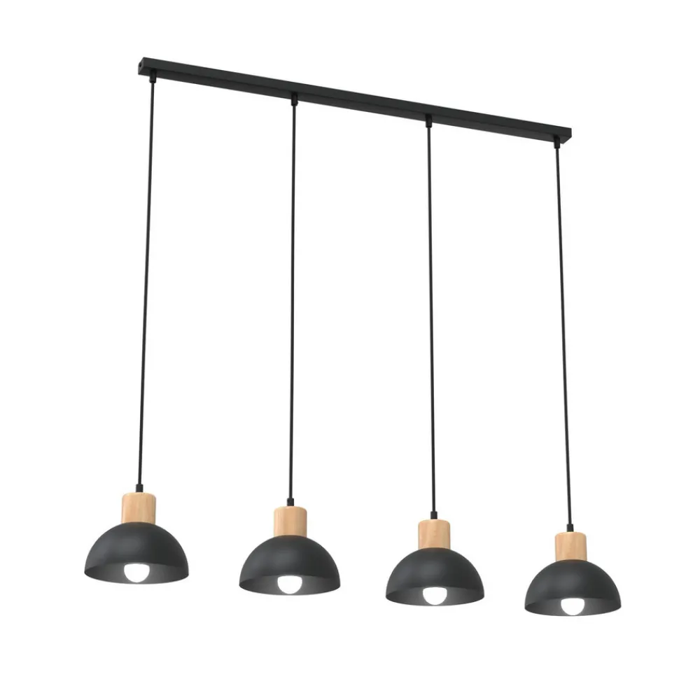 EMIBIG LIGHTING Seco pendellampe, lengde 90 cm, svart, metall/tre, 4 lyskilder. Online