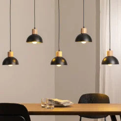 EMIBIG LIGHTING Seco pendellampe, lengde 116 cm, svart, metall/tre, 5 lyskilder. Clearance