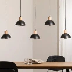 EMIBIG LIGHTING Seco pendellampe, lengde 116 cm, svart, metall/tre, 5 lyskilder. Clearance