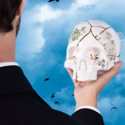 SELETTI Skulptur Kintsugi Skull, hvit, porselen, gull Online